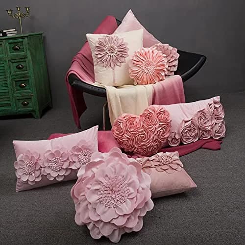 JWH Heart Flower Throw Pillow Cover 14x16 Inches | Pink Floral Accent Cushion for Sofa & Bed thumbnail 7