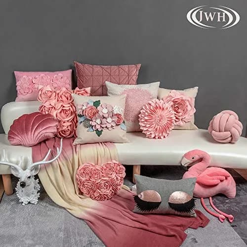 JWH Heart Flower Throw Pillow Cover 14x16 Inches | Pink Floral Accent Cushion for Sofa & Bed thumbnail 8