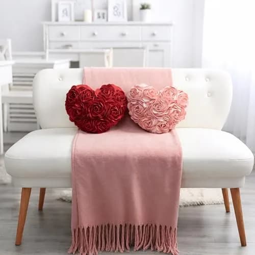JWH Heart Flower Throw Pillow Cover 14x16 Inches | Pink Floral Accent Cushion for Sofa & Bed thumbnail 2