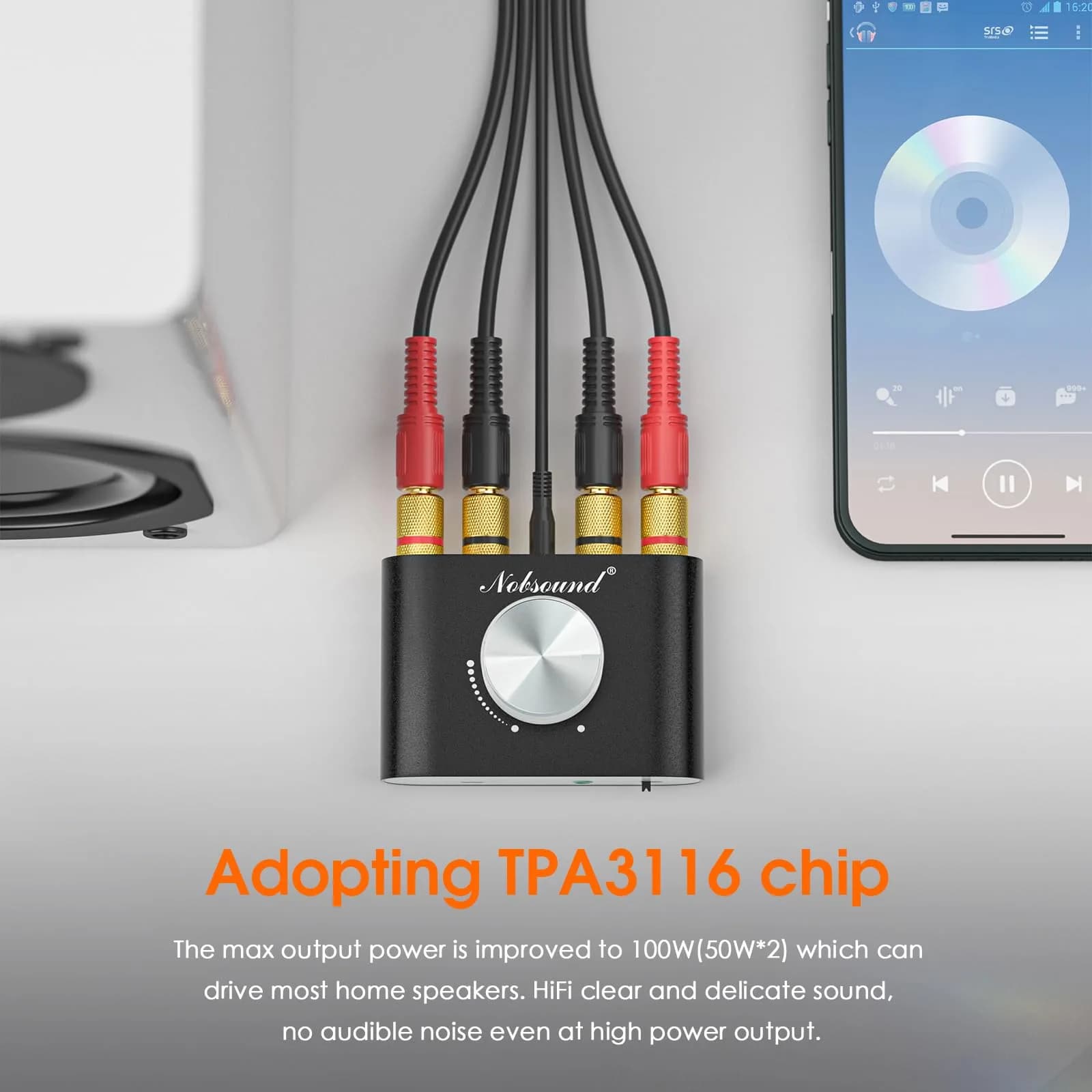 Douk Audio NS-01G Pro Mini Bluetooth 5.0 Power Amplifier, Stereo Hi-Fi Digital Amp 100W (50W×2) with AUX/USB/Bluetooth Input, 4-8 Ohm Speakers, Black - view 2