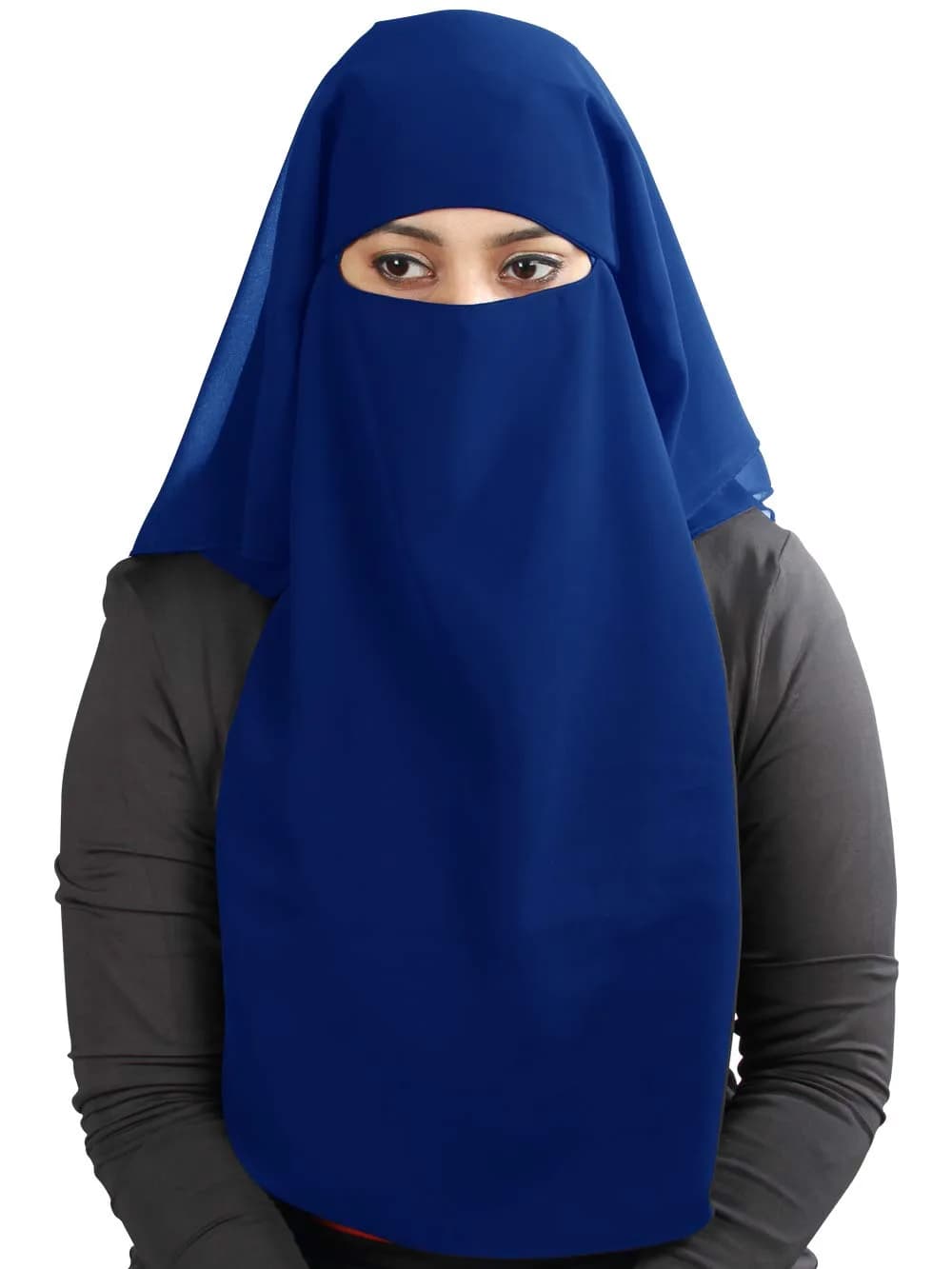 MyBatua 3 Layers Saudi Niqab Royal Blue Georgette | 78 x 66 cm (Longest Layer) - view 2