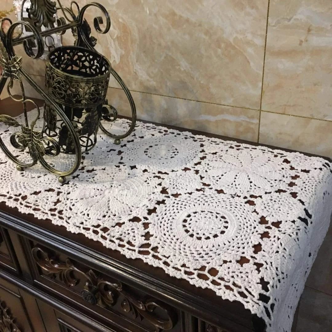 USTIDE 2pcs 100% Cotton Crochet Lace Rectangular Table Runner 11" x 23" | Elegant Holiday Decor
