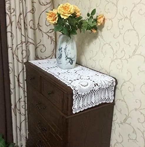 USTIDE 2pcs 100% Cotton Crochet Lace Rectangular Table Runner 11" x 23" | Elegant Holiday Decor thumbnail 2