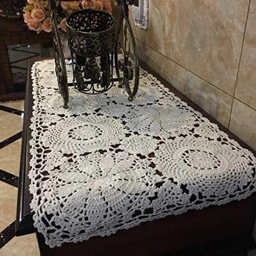 USTIDE 2pcs 100% Cotton Crochet Lace Rectangular Table Runner 11" x 23" | Elegant Holiday Decor thumbnail 3