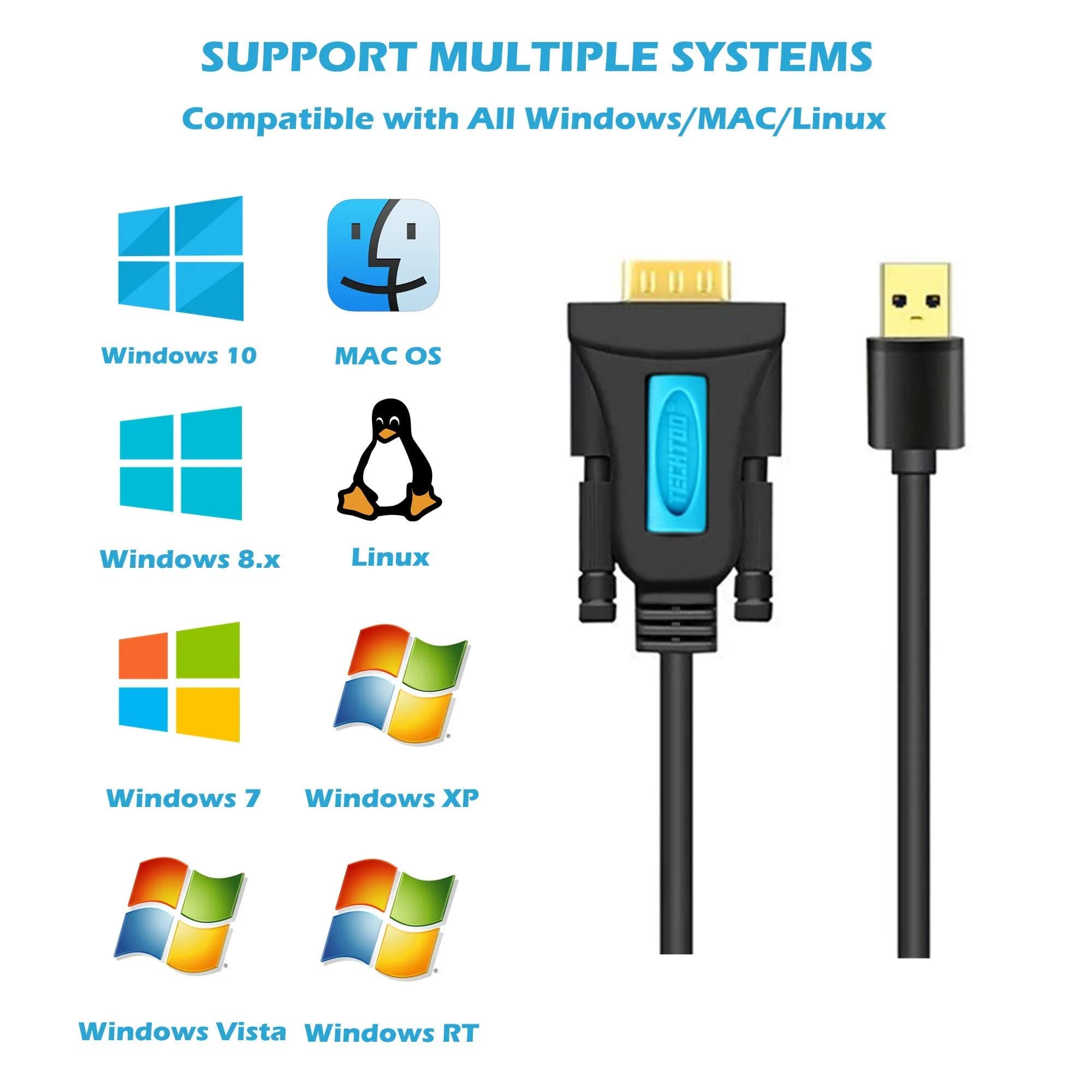 TECHTOO 4-Port USB to RS232 DB9 Serial Adapter Cable Male-to-Male with FTDI Chip | Connects 4 Serial Devices - view 4