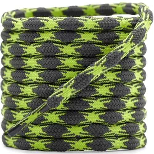 DELELE Round Hiking Boot Laces: 47 Inch Dark Gray & Fluorescent Yellow | Durable Polyester Outdoor Shoelaces thumbnail 1