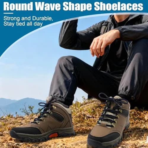 DELELE Round Hiking Boot Laces: 47 Inch Dark Gray & Fluorescent Yellow | Durable Polyester Outdoor Shoelaces thumbnail 6