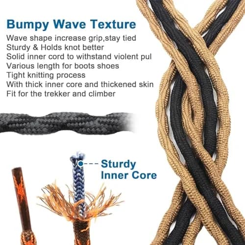DELELE Round Hiking Boot Laces: 47 Inch Dark Gray & Fluorescent Yellow | Durable Polyester Outdoor Shoelaces thumbnail 7