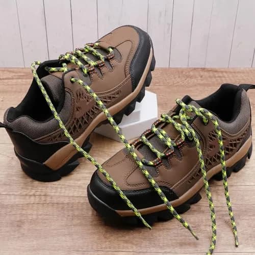 DELELE Round Hiking Boot Laces: 47 Inch Dark Gray & Fluorescent Yellow | Durable Polyester Outdoor Shoelaces thumbnail 2