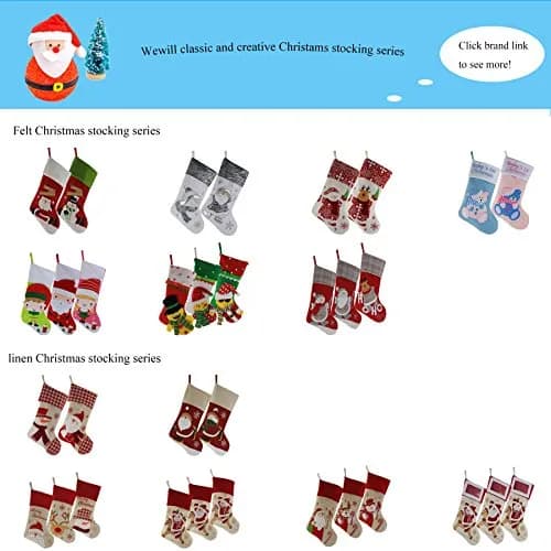 WEWILL Classic White Silvery Christmas Stockings Set of 2 Santa, Snowman Xmas Character Fireplace Hanging Stockings 43.18 cm (17 inch) | Festive Holiday Decor thumbnail 8