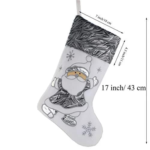 WEWILL Classic White Silvery Christmas Stockings Set of 2 Santa, Snowman Xmas Character Fireplace Hanging Stockings 43.18 cm (17 inch) | Festive Holiday Decor thumbnail 3