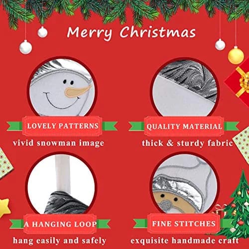 WEWILL Classic White Silvery Christmas Stockings Set of 2 Santa, Snowman Xmas Character Fireplace Hanging Stockings 43.18 cm (17 inch) | Festive Holiday Decor thumbnail 4