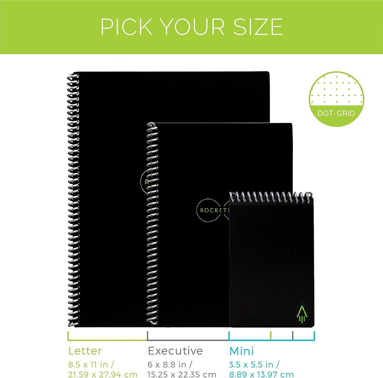 Rocketbook Core Reusable Spiral Notebook, Executive Size 6x8.8, Black - Dotted Pages | 36 Pages - view 3