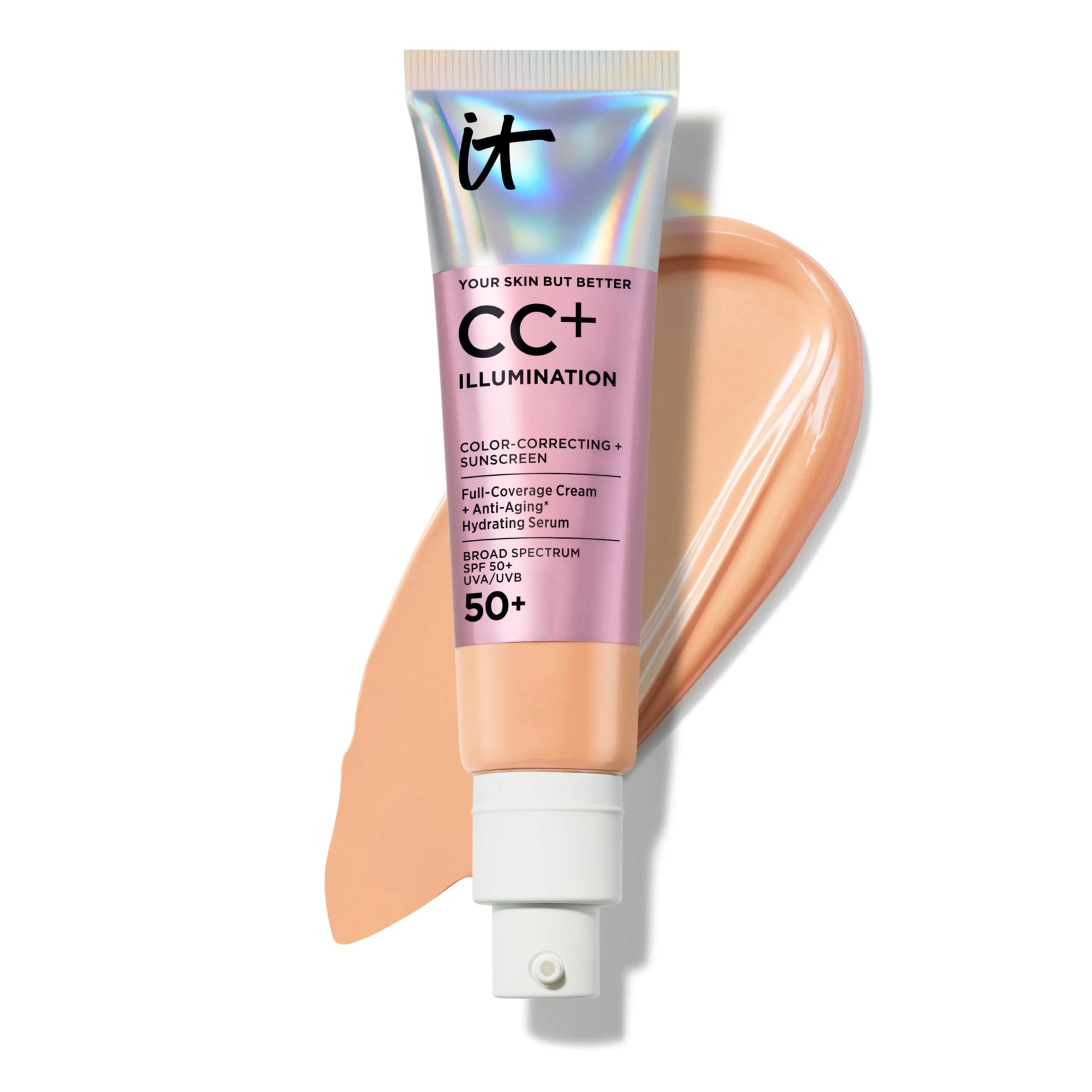 IT Cosmetics CC+ Cream Illumination SPF 50+ Medium Tan 32ml (1.08 fl oz) | Full Coverage Hydrating Serum Foundation - main product image