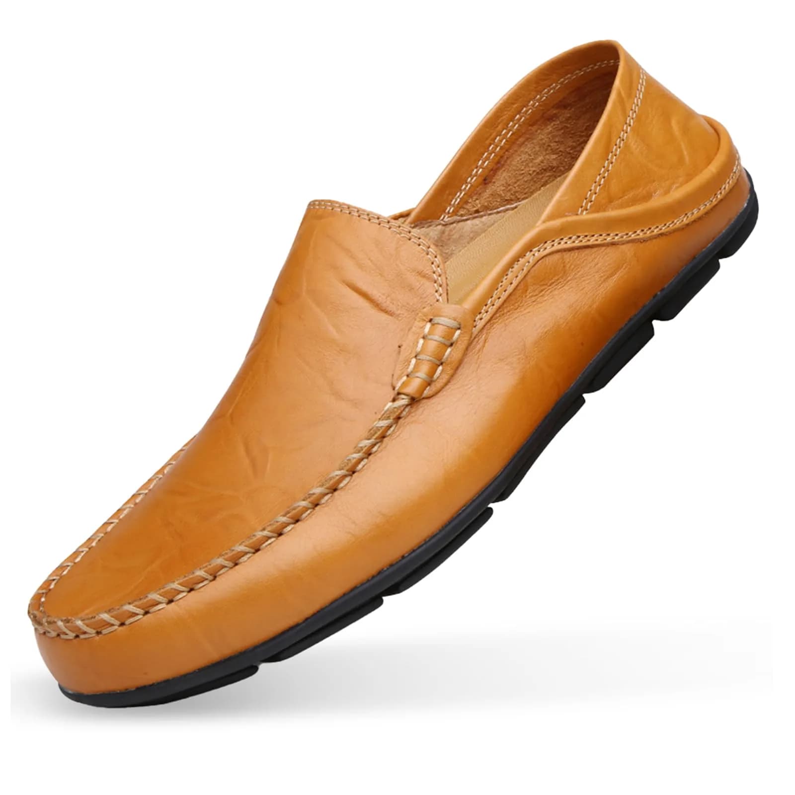 Go Tour Men's Premium Genuine Leather Loafers Size 7.5 US | Breathable Slip-On Casual Shoes