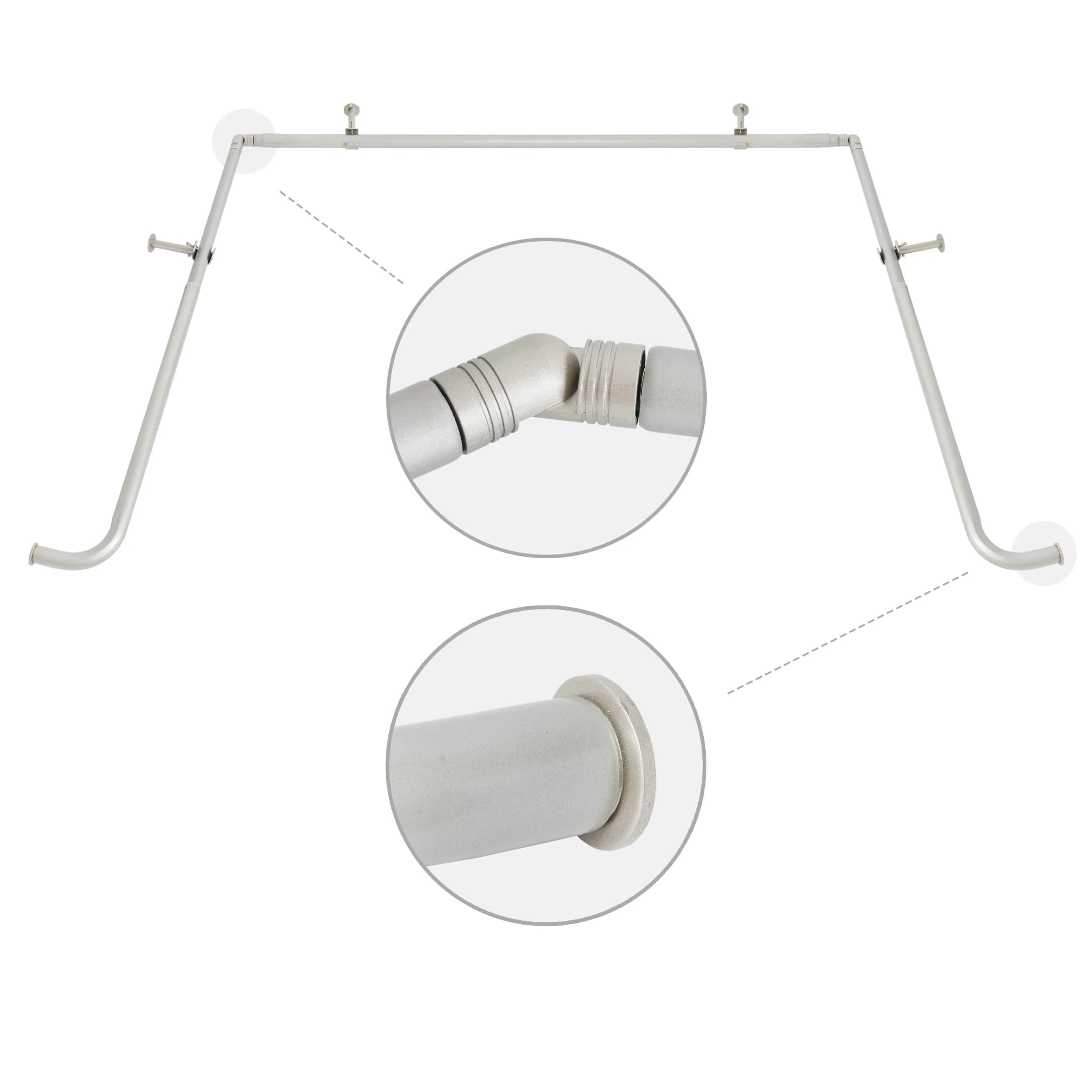 MERIVILLE 1-Inch Bay Window Curtain Rod Set Pewter | Durable Metal, Extendable, Complete System — Pewter