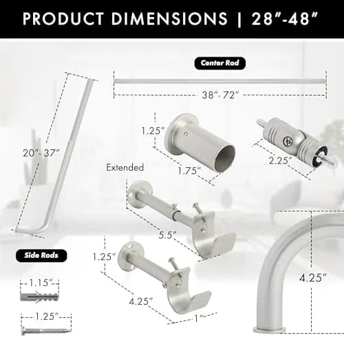 MERIVILLE 1-Inch Bay Window Curtain Rod Set Pewter | Durable Metal, Extendable, Complete System thumbnail 5