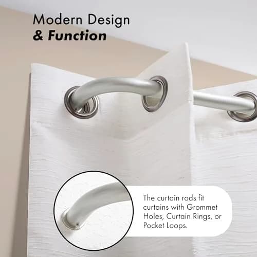 MERIVILLE 1-Inch Bay Window Curtain Rod Set Pewter | Durable Metal, Extendable, Complete System thumbnail 6