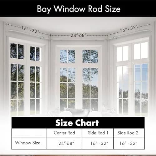 MERIVILLE 1-Inch Bay Window Curtain Rod Set Pewter | Durable Metal, Extendable, Complete System thumbnail 2