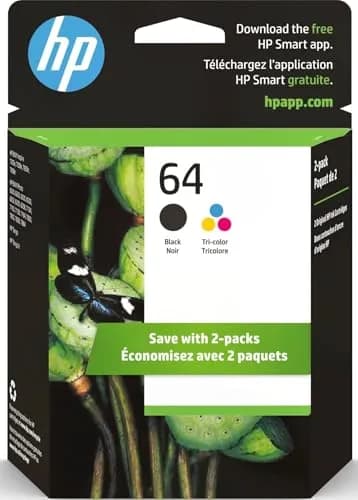 HP 64 Black & Tri-Color Ink Cartridges Combo Pack | 200 Pages Black, 165 Pages Tri-Color thumbnail 1