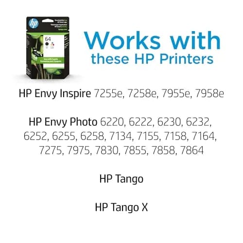 HP 64 Black & Tri-Color Ink Cartridges Combo Pack | 200 Pages Black, 165 Pages Tri-Color thumbnail 2