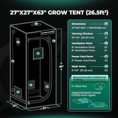 MARS HYDRO 27x27x63 Inch Grow Tent | 1680D Mylar, Observation Window, Waterproof Tray thumbnail 9