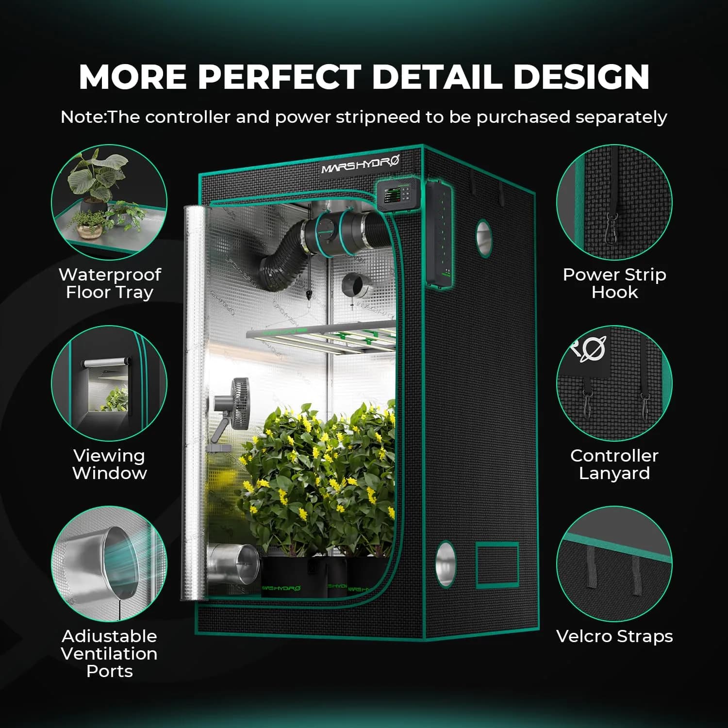MARS HYDRO 27x27x63 Inch Grow Tent | 1680D Mylar, Observation Window, Waterproof Tray - view 3