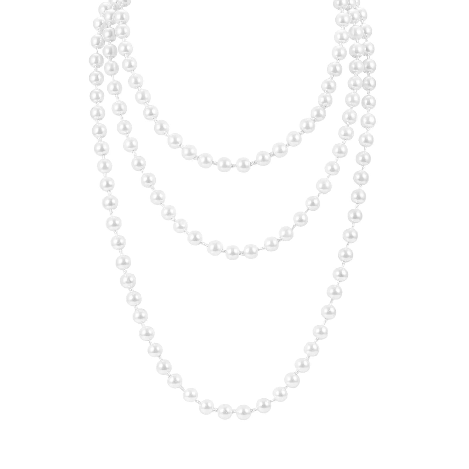 TINKSKY Fake Pearls Necklace Retro Pearls Long Necklace Chain with Lobster Clasp | Classic White — white