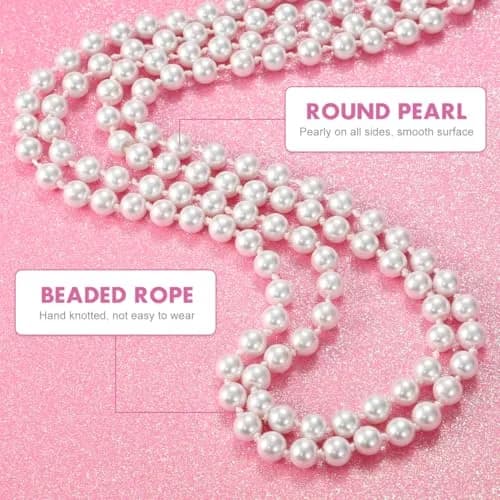 TINKSKY Fake Pearls Necklace Retro Pearls Long Necklace Chain with Lobster Clasp | Classic White thumbnail 4