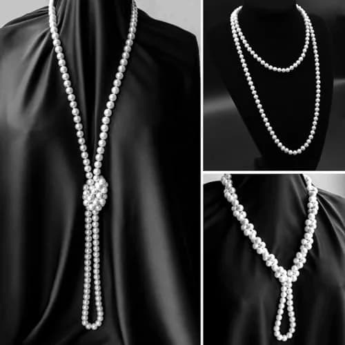 TINKSKY Fake Pearls Necklace Retro Pearls Long Necklace Chain with Lobster Clasp | Classic White thumbnail 7