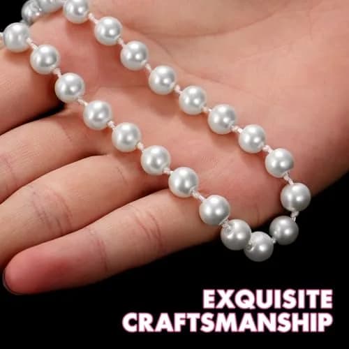 TINKSKY Fake Pearls Necklace Retro Pearls Long Necklace Chain with Lobster Clasp | Classic White thumbnail 2