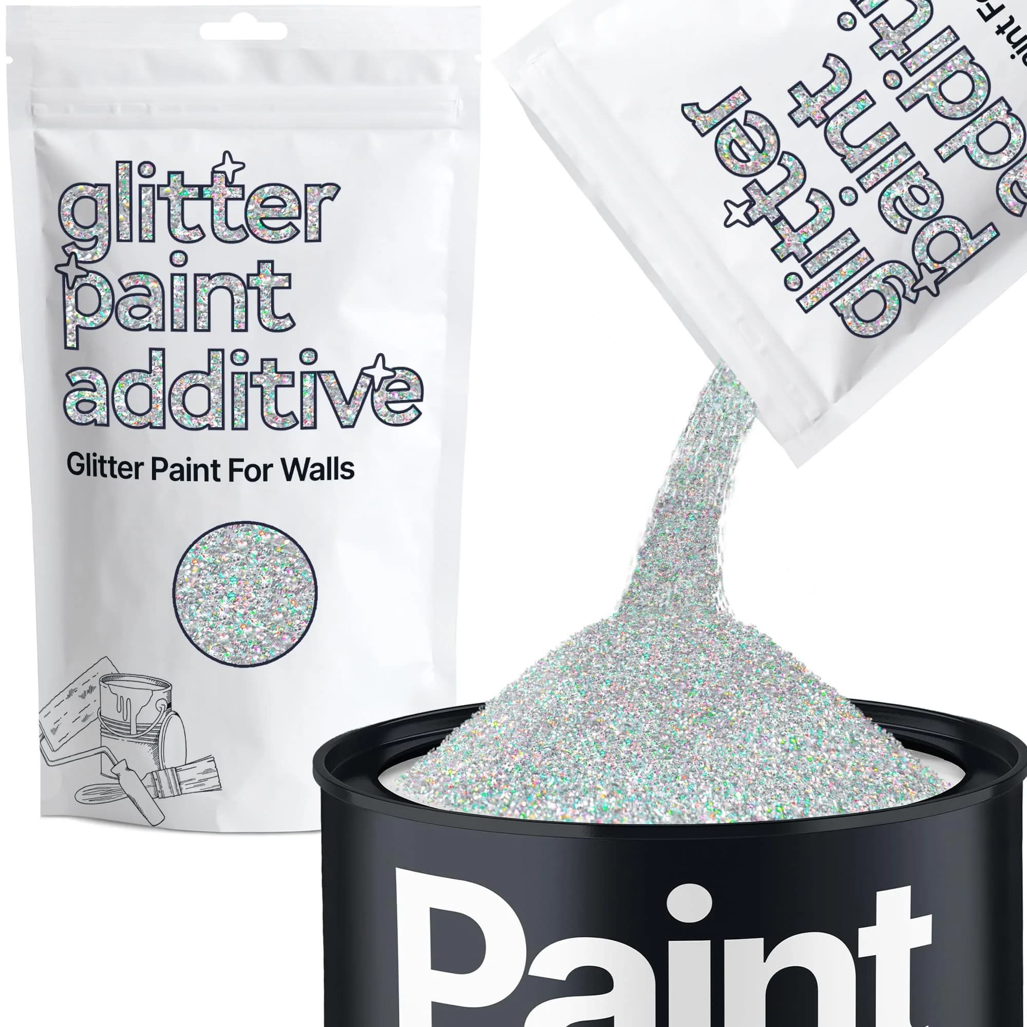 Hemway Silver Holographic Glitter Paint Additive for Walls 100g (3.5oz) | Shimmer Effect for Interior & Exterior Surfaces - main product image