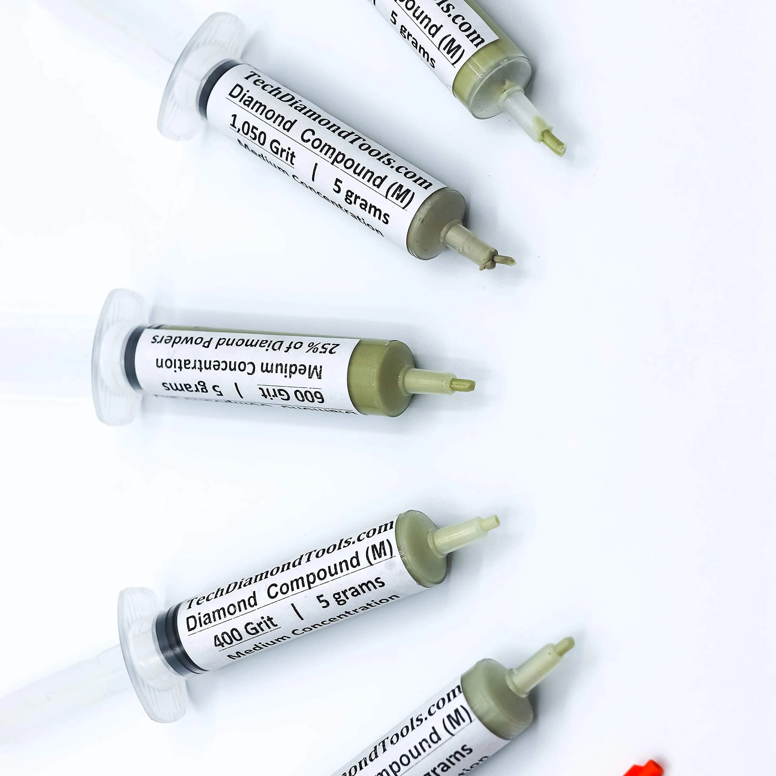 TechDiamondTools Diamond Polishing Paste Kit — 5 Grits (400 to 1050) | USA Made | Oil-Based Syringes | Complete Lapping & Stropping Set for Metal, Glass, Gemstone, Knife, Jewelry | 25% Diamond Powder