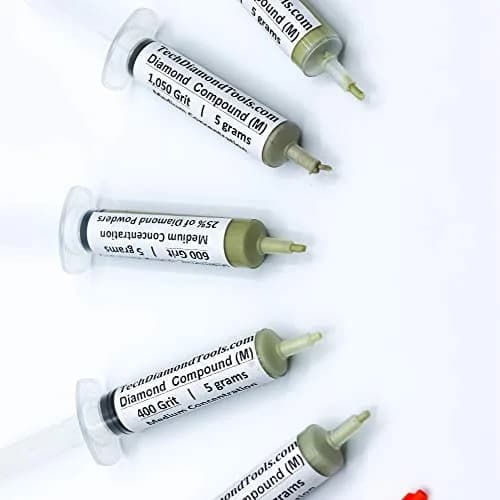 TechDiamondTools Diamond Polishing Paste Kit — 5 Grits (400 to 1050) | USA Made | Oil-Based Syringes | Complete Lapping & Stropping Set for Metal, Glass, Gemstone, Knife, Jewelry | 25% Diamond Powder thumbnail 1