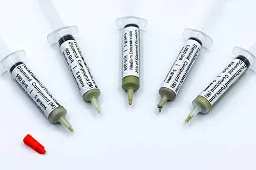 TechDiamondTools Diamond Polishing Paste Kit — 5 Grits (400 to 1050) | USA Made | Oil-Based Syringes | Complete Lapping & Stropping Set for Metal, Glass, Gemstone, Knife, Jewelry | 25% Diamond Powder thumbnail 2