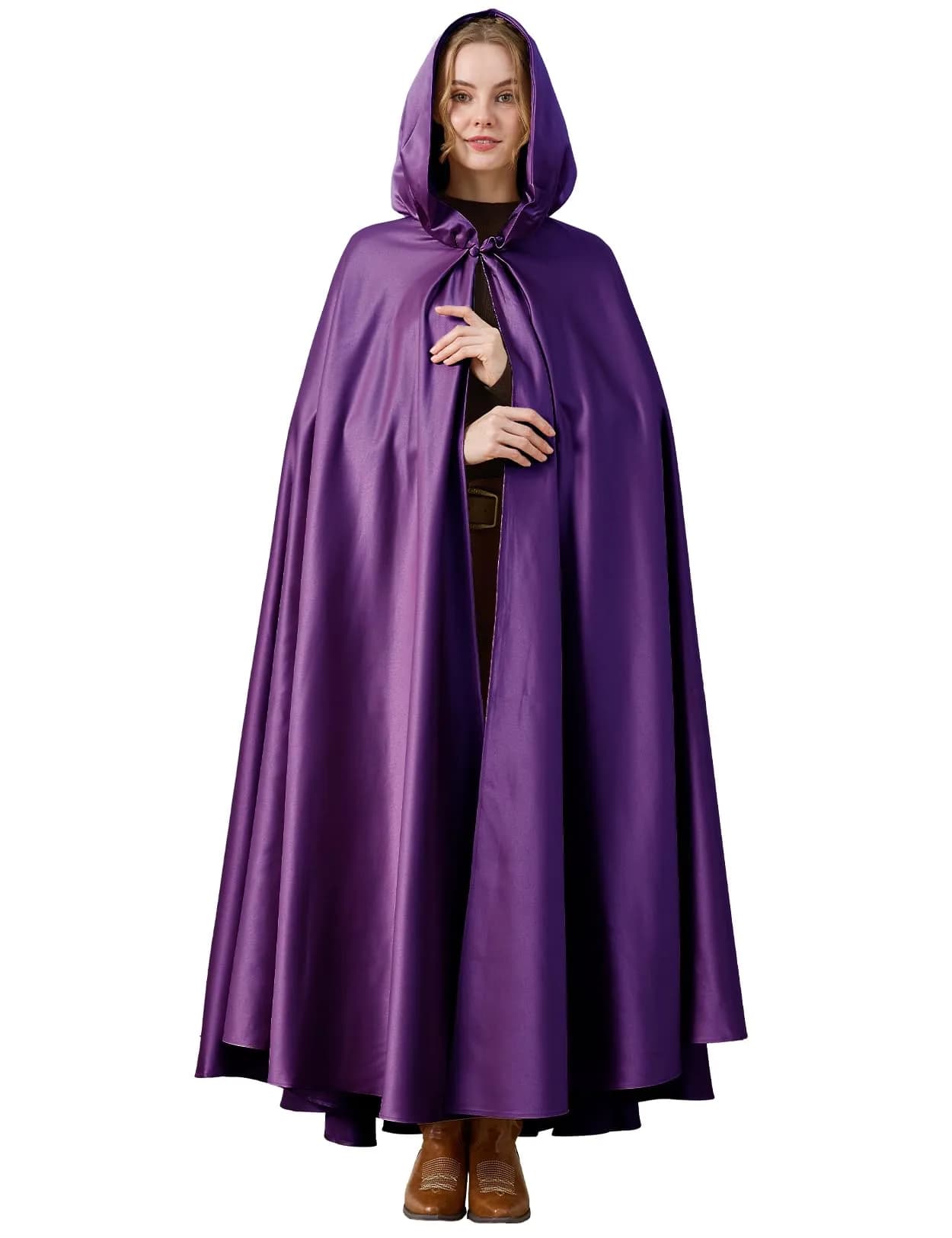 BEAUTELICATE Women's Wedding Hooded Cape Bridal Cloak Full Length | Elegant Satin Design for Special Occasions