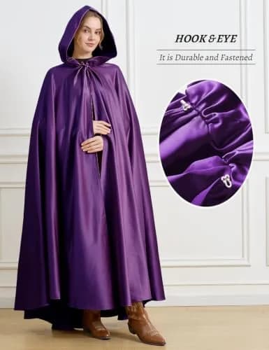 BEAUTELICATE Women's Wedding Hooded Cape Bridal Cloak Full Length | Elegant Satin Design for Special Occasions thumbnail 4