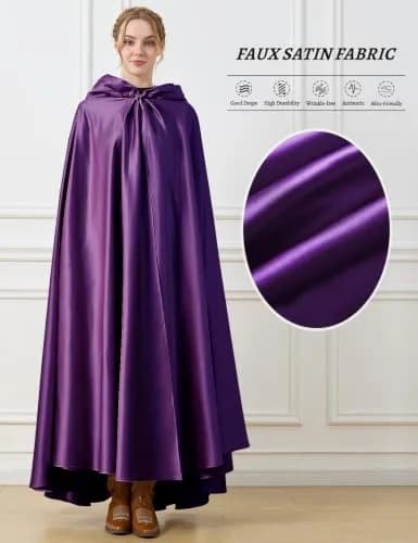 BEAUTELICATE Women's Wedding Hooded Cape Bridal Cloak Full Length | Elegant Satin Design for Special Occasions thumbnail 5