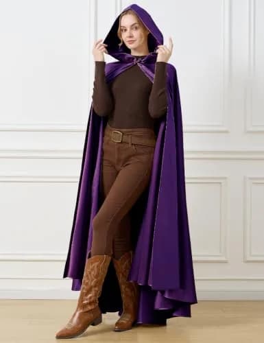 BEAUTELICATE Women's Wedding Hooded Cape Bridal Cloak Full Length | Elegant Satin Design for Special Occasions thumbnail 2