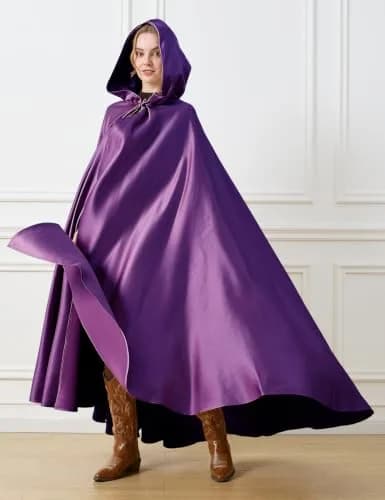 BEAUTELICATE Women's Wedding Hooded Cape Bridal Cloak Full Length | Elegant Satin Design for Special Occasions thumbnail 3
