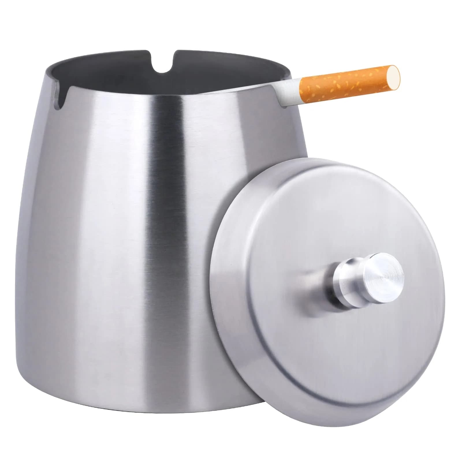 OILP Modern Windproof Ashtray with Lid 10.16cm x 11.18cm (4in x 4.4in) | Stainless Steel Tabletop Smokeless Ashtray - main product image