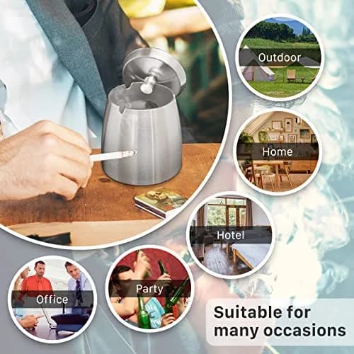 OILP Modern Windproof Ashtray with Lid 10.16cm x 11.18cm (4in x 4.4in) | Stainless Steel Tabletop Smokeless Ashtray thumbnail 7