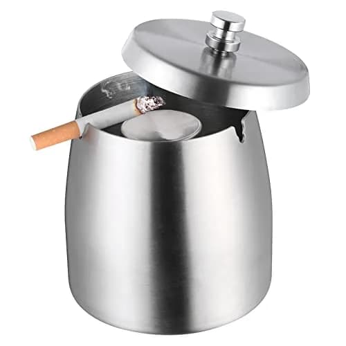 OILP Modern Windproof Ashtray with Lid 10.16cm x 11.18cm (4in x 4.4in) | Stainless Steel Tabletop Smokeless Ashtray thumbnail 8