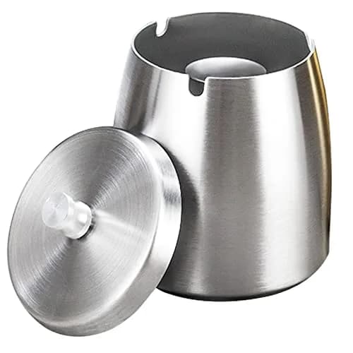 OILP Modern Windproof Ashtray with Lid 10.16cm x 11.18cm (4in x 4.4in) | Stainless Steel Tabletop Smokeless Ashtray thumbnail 9