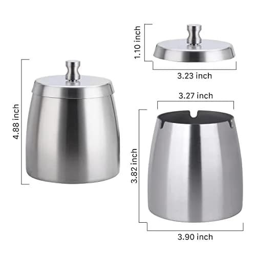 OILP Modern Windproof Ashtray with Lid 10.16cm x 11.18cm (4in x 4.4in) | Stainless Steel Tabletop Smokeless Ashtray thumbnail 2