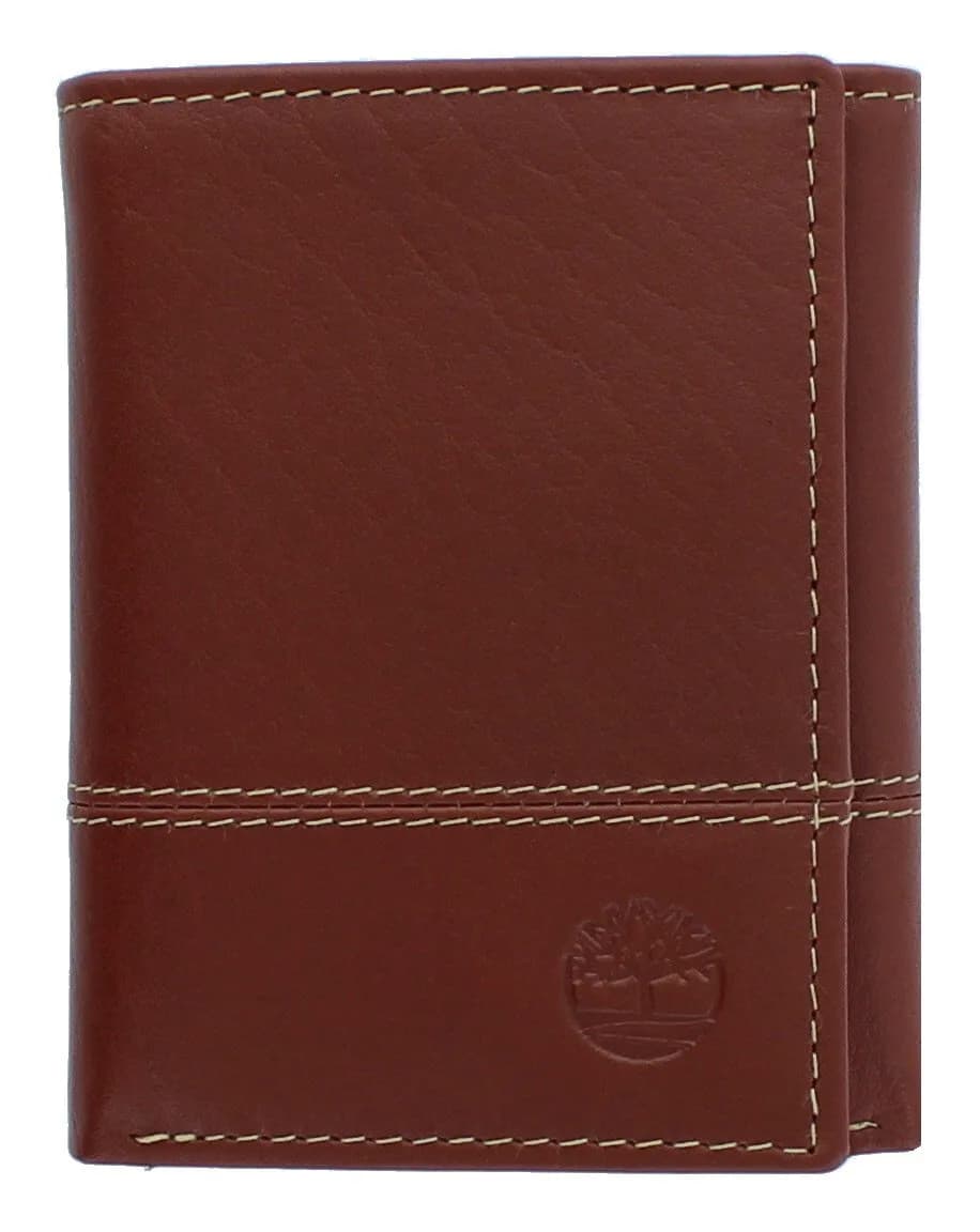 Timberland Men's Genuine Leather RFID Blocking Trifold Wallet Cognac | 10.16cm (4in) x 8.25cm (3.25in) x 1.9cm (0.75in) — Cognac