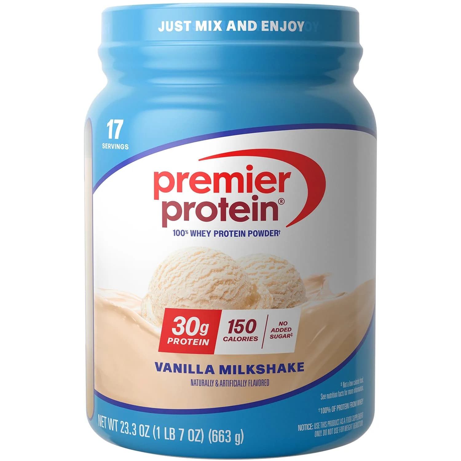 Premier Protein Powder Vanilla Shake: 30g Protein, 1g Sugar, 1.46 lb | Macro-Friendly Nutrition - main product image