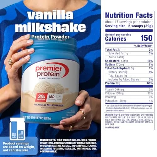 Premier Protein 30g High Protein Powder Vanilla 1.46 lb (662 g) | 100% Whey Protein Isolate & Concentrate for Muscle Recovery thumbnail 5