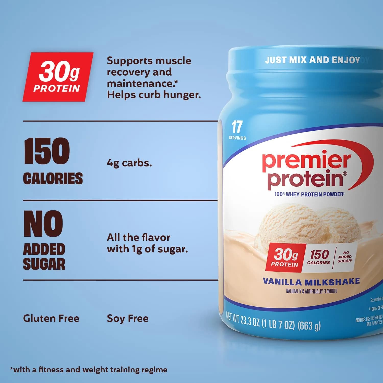 Premier Protein Powder Vanilla Shake: 30g Protein, 1g Sugar, 1.46 lb | Macro-Friendly Nutrition - view 2