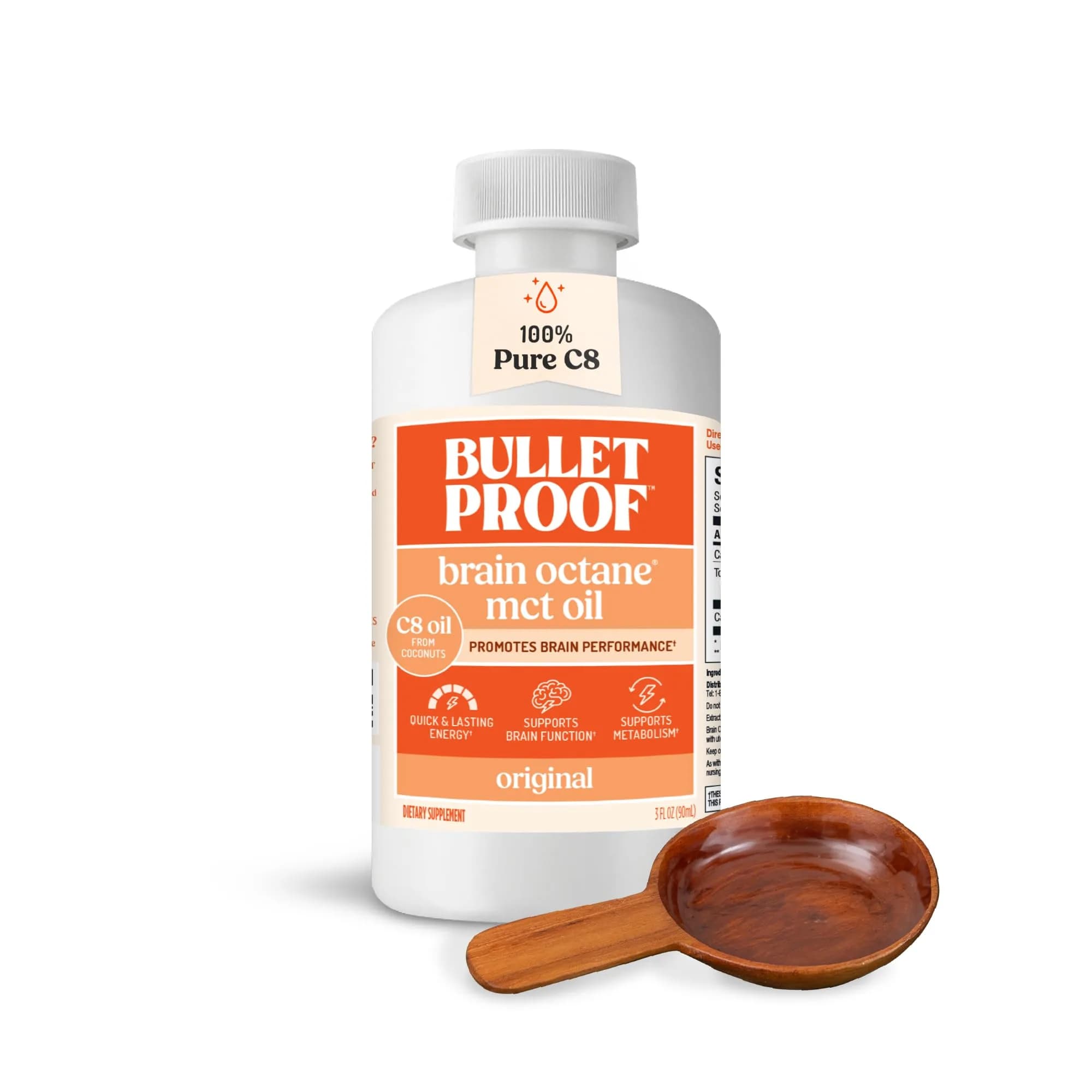 Bulletproof Brain Octane C8 MCT Oil 473ml (16 Fl Oz) | Triple-Distilled Keto Energy Supplement — Unflavored / 3 Fl Oz